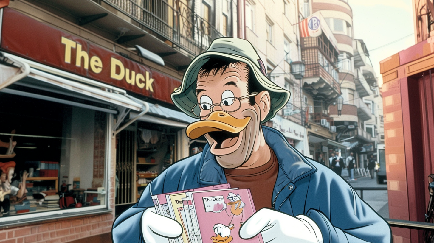 An early DUCKS visual reference showing the central duck character in a street